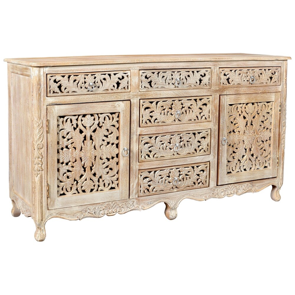 Florence Floral Carved Wood 6 Drawer 2 Door Sideboard