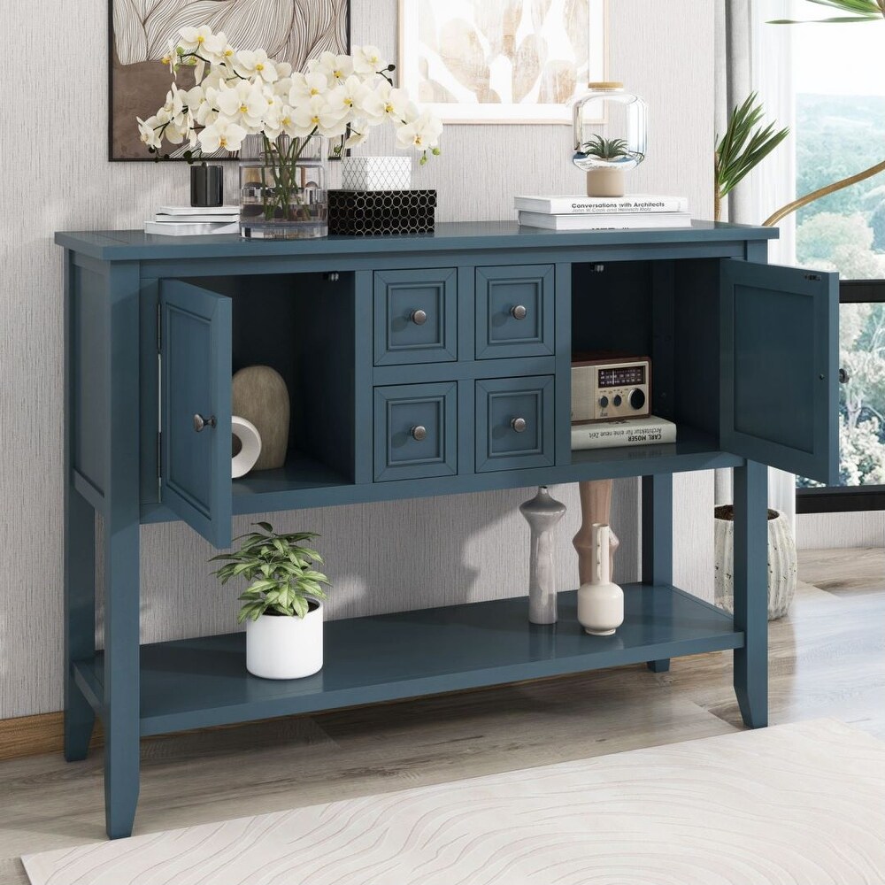 Storage Vintage Console Table with Four Small Drawers and Bottom Shelf