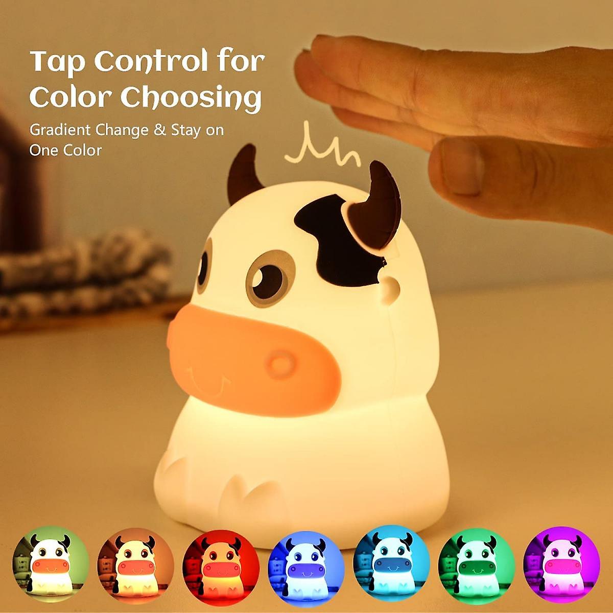 Night Light For Kids，portable Rechargeable Nightlight Lamp，remote Control Silicone Cute Animal Cow Night Lamp Bedroom Decor For Infant Toddler