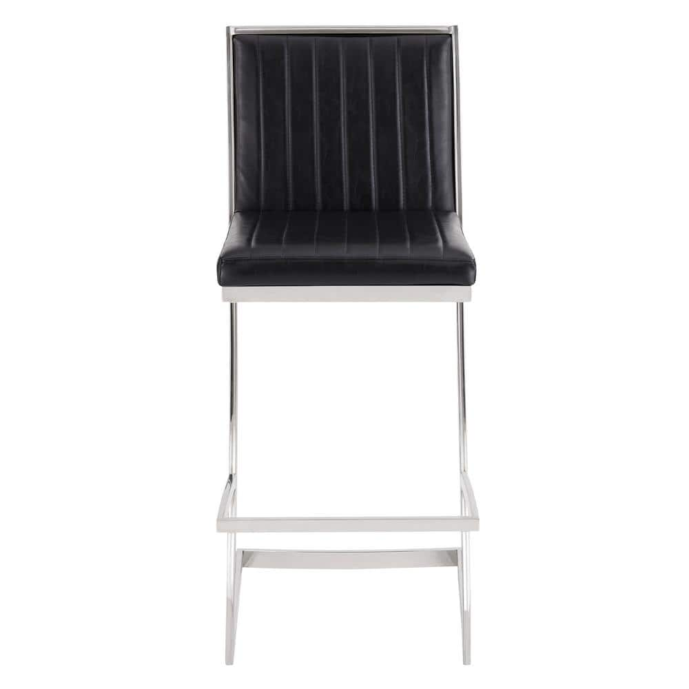 Armen Living Pinellas Modern Black Faux Leather and Brushed Stainless Steel Bar and Counter Stool 721535752614