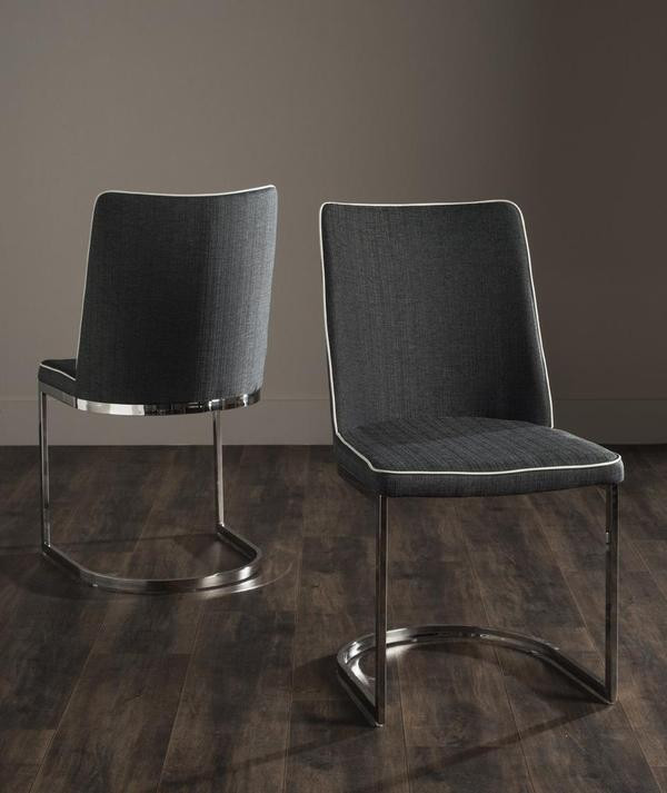 Tedra 18  x27 x27h Linen Side Chair set of 2 Grey / White / Chrome   Contemporary   Dining Chairs   by AED Luxury Home Decor  Houzz