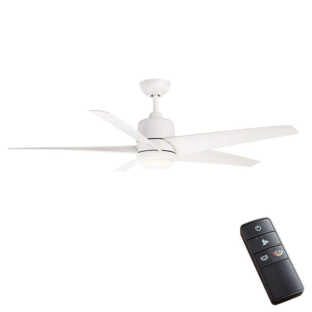 Hampton Bay Mena 54 in. White Color Changing Integrated LED IndoorOutdoor Matte White Ceiling Fan with Light Kit and Remote Control 99918