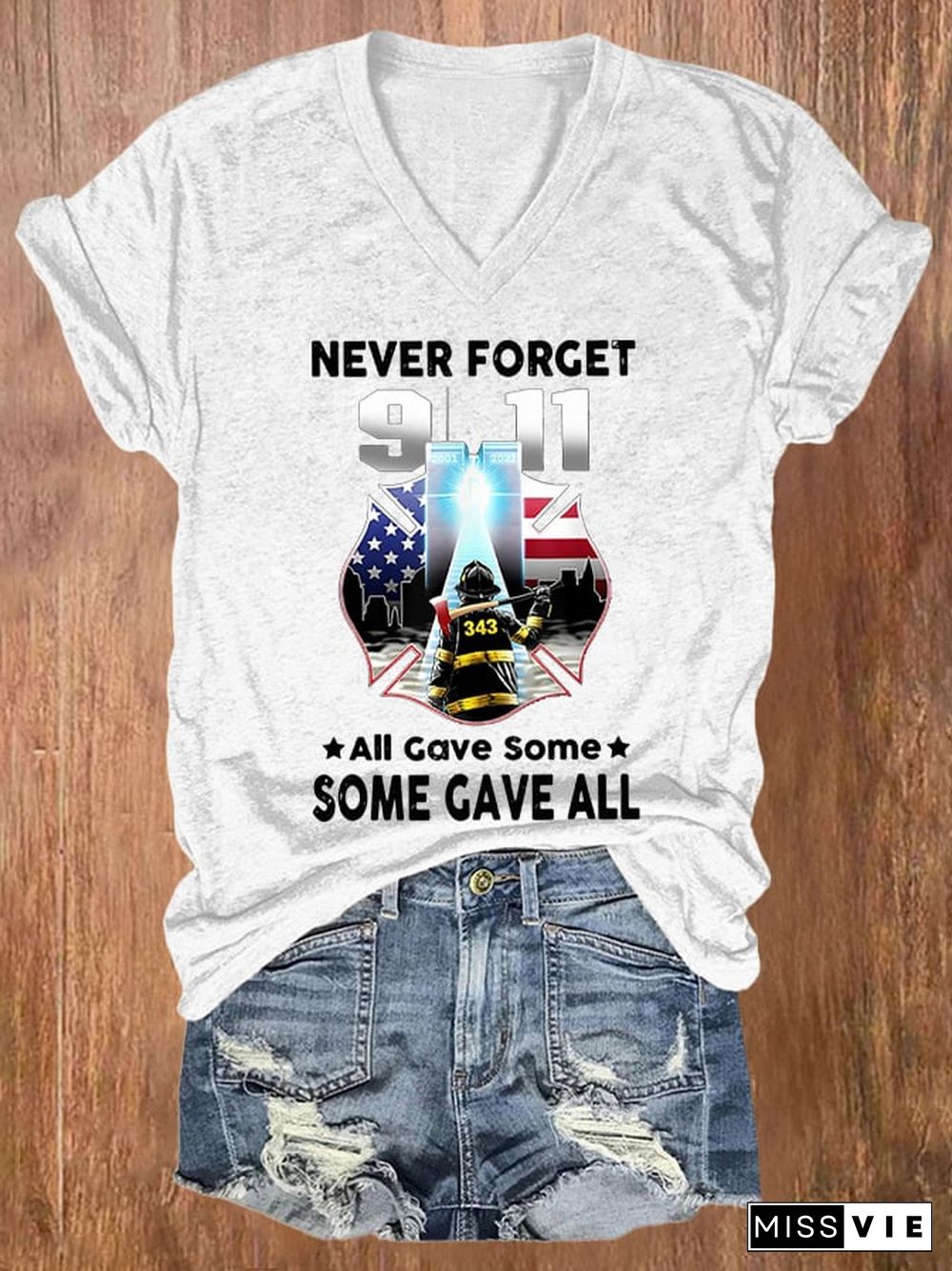 Women's Casual Never Forget 9.11 All Gave Some Some Gave All Printed Short Sleeve T-Shirt