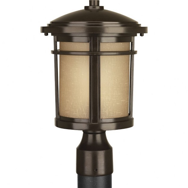 Progress Lighting Wish Collection 1 light Outdoor Post Lantern In Antique Bronze With Etched Umber Linen Glass Shade