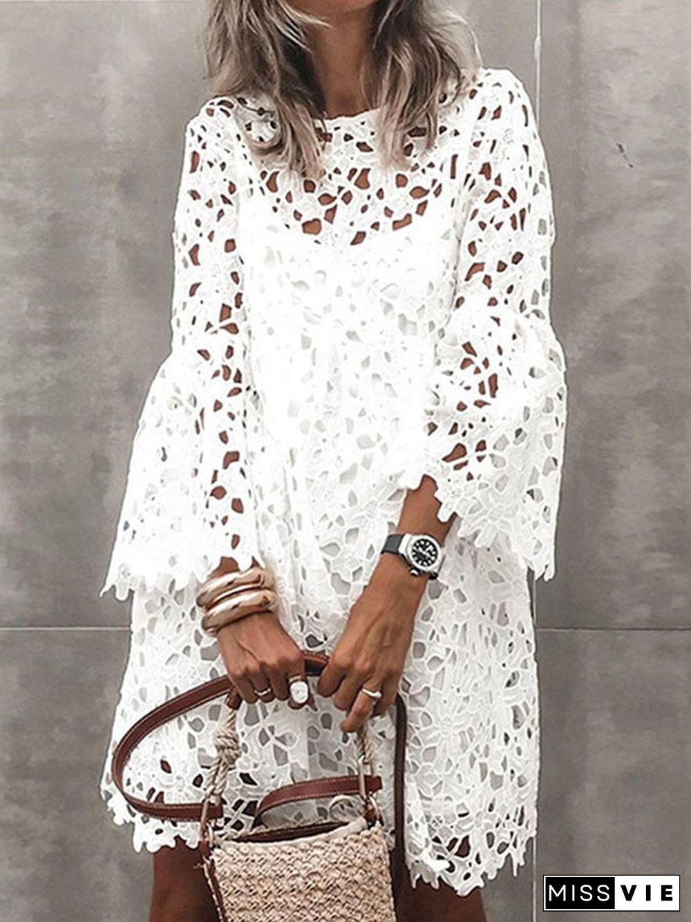 Elegant Lace Long Sleeve Casual Dress