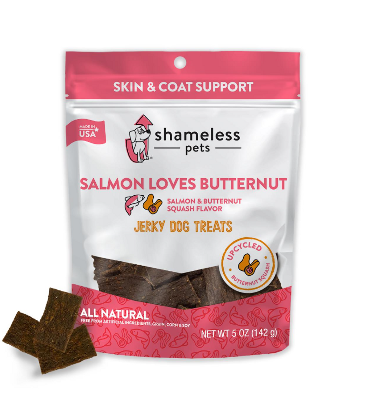 Shameless Pets Salmon Says Butternut Bite Sized Jerky Dog Treats， 5 oz