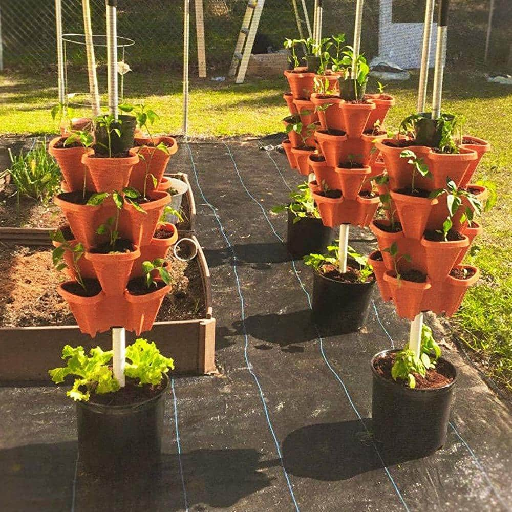 Smart SPRING 18 in. Dia Terra Cotta Plastic Stackable Garden Planter (5-Pack) P-325-TC-5pk-LRG