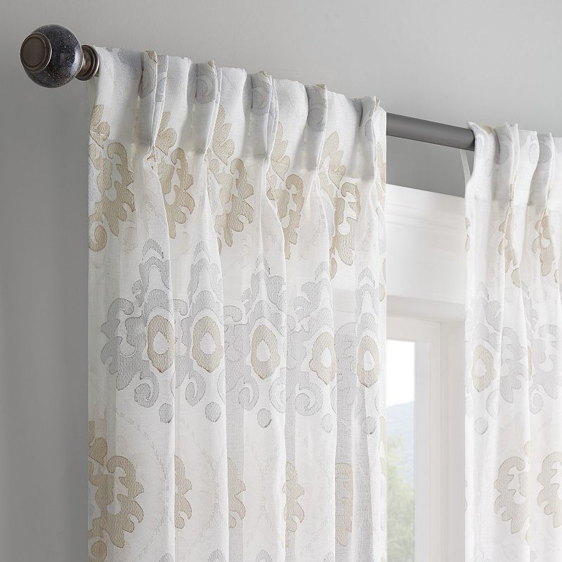 Waverly Velero Embroidered Pinch Pleated Sheer Window Curtain Panel