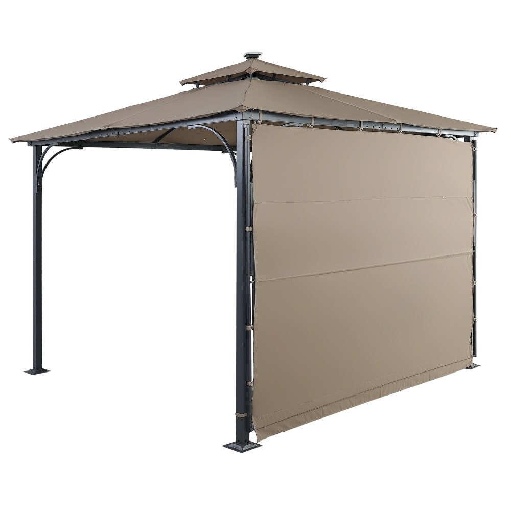 9.8ft.L x 9.8ft.W Gazebo with Extended Side Shed and LED Light