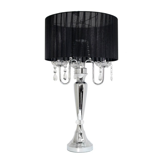 Romantic Sheer Shade Table Lamp With Hanging Crystals Elegant Designs