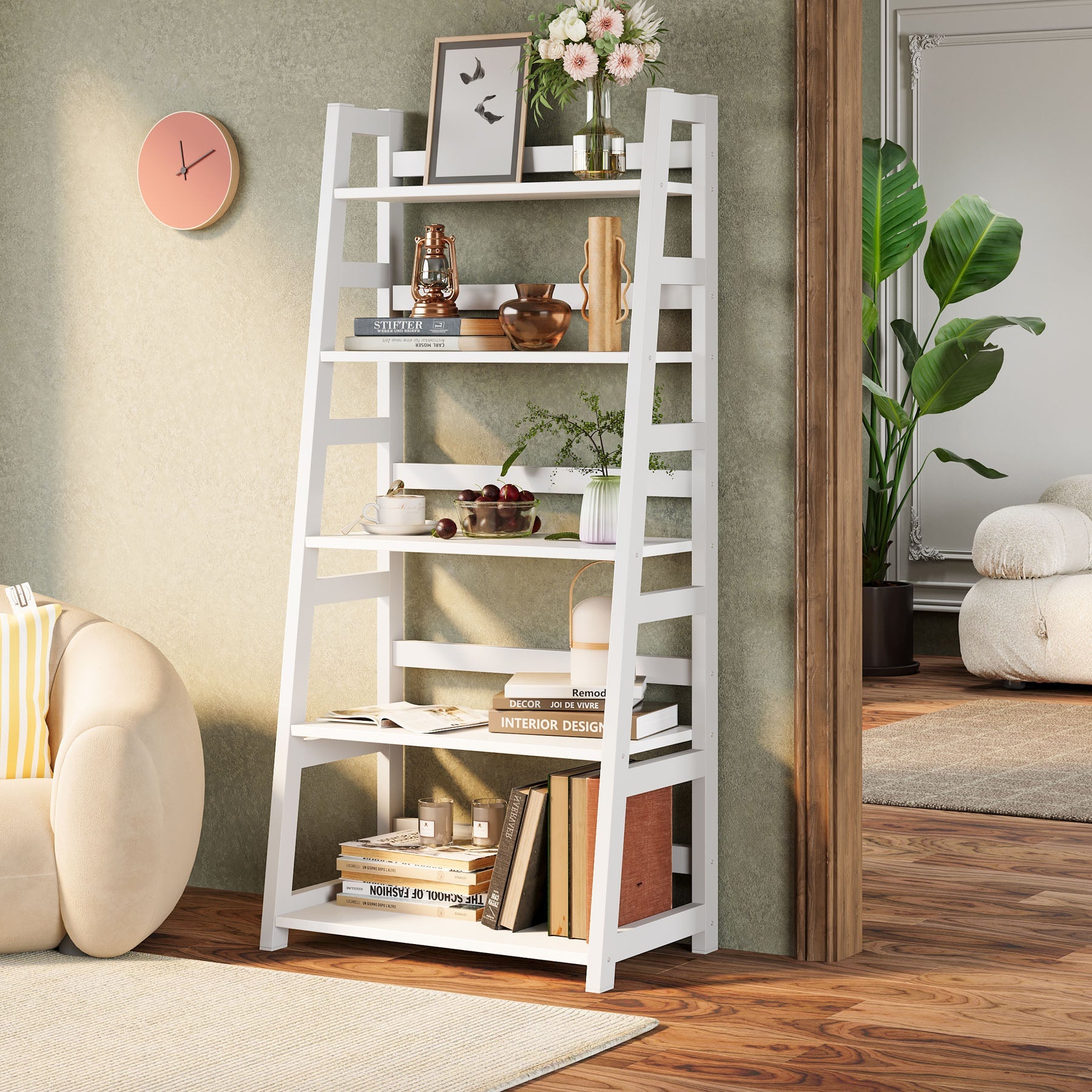 5-Tier Bookshelf, Ladder Bookcase Etagere Storage Shelf