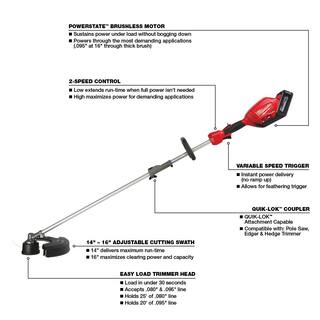 MW M18 FUEL 18 V Lithium Ion Brushless Cordless String Trimmer 8.0Ah Kit with M18 FUEL Hedge Trimmer Attachment 2825-21ST-49-16-2719