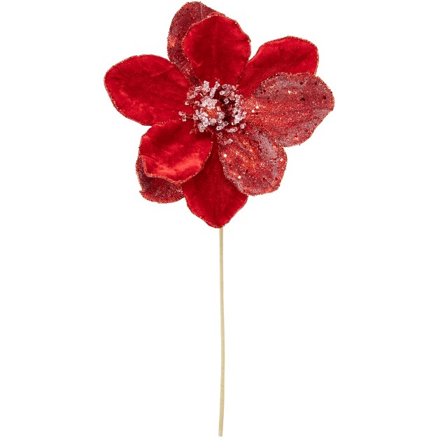 Red Magnolia Glittered Christmas Stem Spray