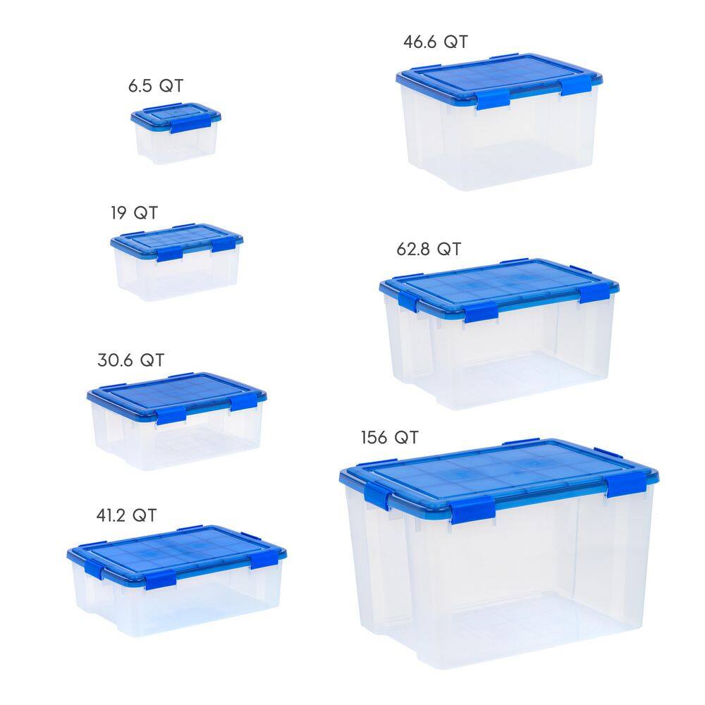 IRIS 11.5 Gal. WeatherPro Clear Plastic Storage Box with Blue Lid (4-Pack) 500139