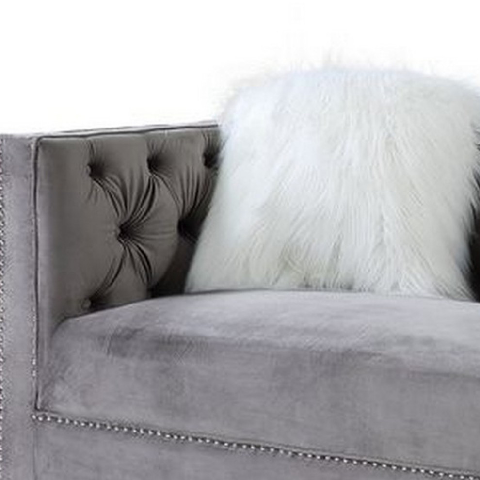 Loveseat With Track Arms And Encrusted Faux Diamond Inlay  Gray   Traditional   Loveseats   by VirVentures  Houzz