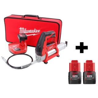 MW 12 12-Volt Lithium-Ion Cordless Grease Gun Kit With Two Free M12 1.5 Ah Batteries 2446-21XC-48-11-2411