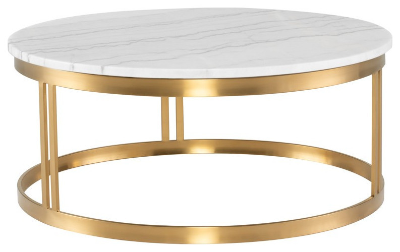 Carlina Coffee Table White Marble Top Brushed Gold   Modern   Coffee Tables   by V.S.D Furniture  Houzz