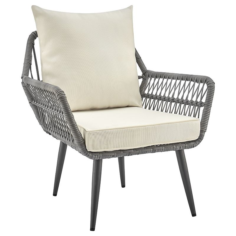 MANHATTAN COMFORT Cannes Rope Wicker Patio Chair and End Table 3-piece Set