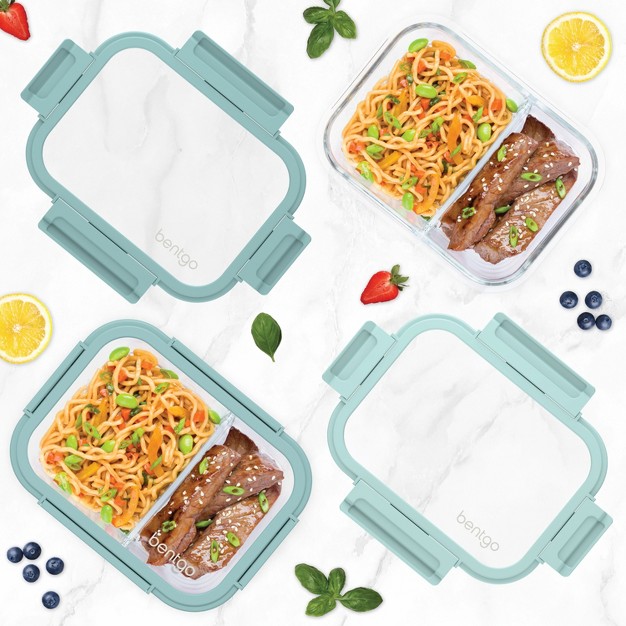 Bentgo 2pc 4 4c Glass 2 Compartment Meal Prep Container Coastal