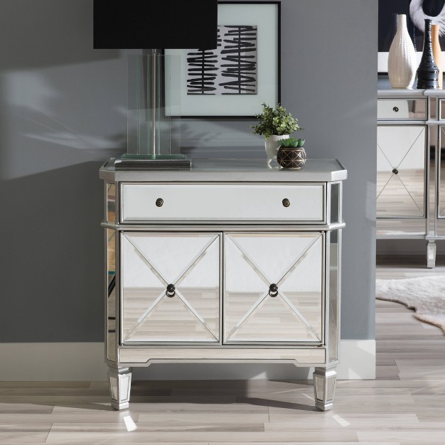 Sasha Mirrored Storage Console Night Stand With Drawer Silver Powell