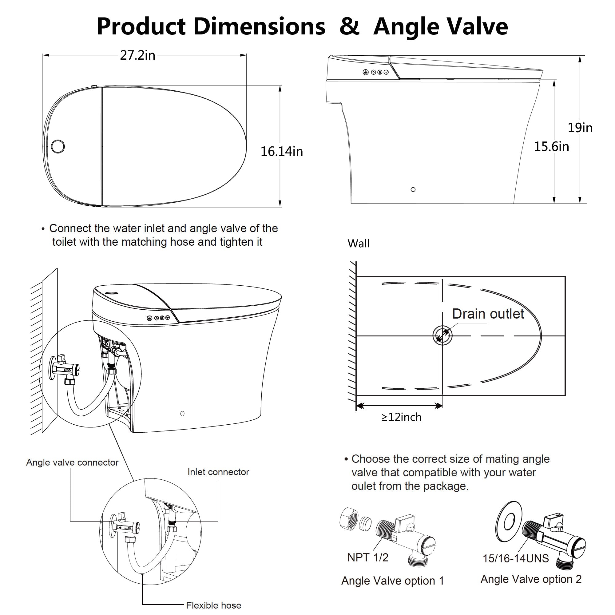 EPLO Smart Toilet,Modern Elongated Tankless Toilet, One Piece Intelligence Bidet Toilet for Bathrooms