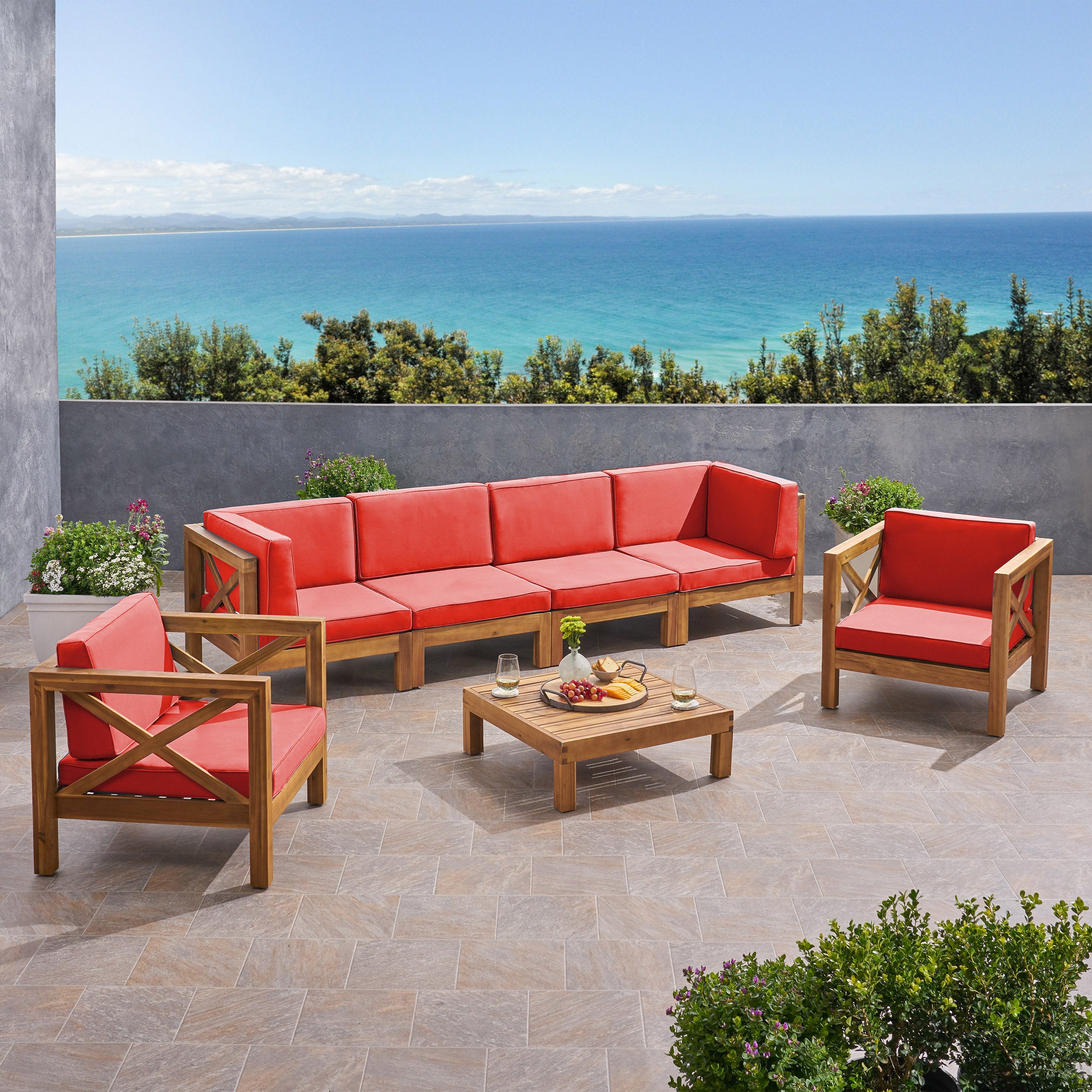 Morgan Outdoor 6 Seater Acacia Wood Sofa Chat Set