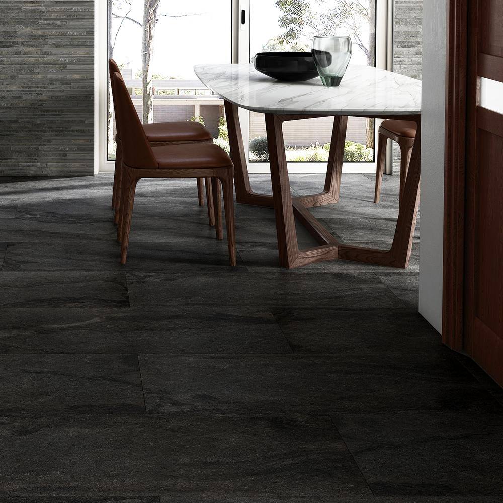 Ivy Hill Tile Dominion Charcoal Black 23.62 in. x 47.24 in. Matte Limestone Look Porcelain Floor and Wall Tile (15.49 sq. ft.Case) EXT3RD108243