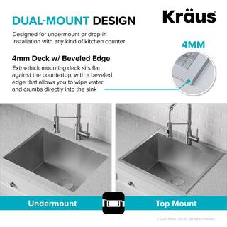 KRAUS Standart PRO 16-Gauge Stainless Steel 25 in. Drop-in  Undermount Single Bowl Deep Laundry Utility Sink KHT301-25L