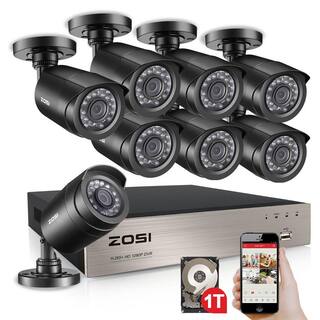 ZOSI 8-Channel 1080p 1TB DVR Surveillance System with 8-Wired Bullet Cameras 8FN-106B8-10-US