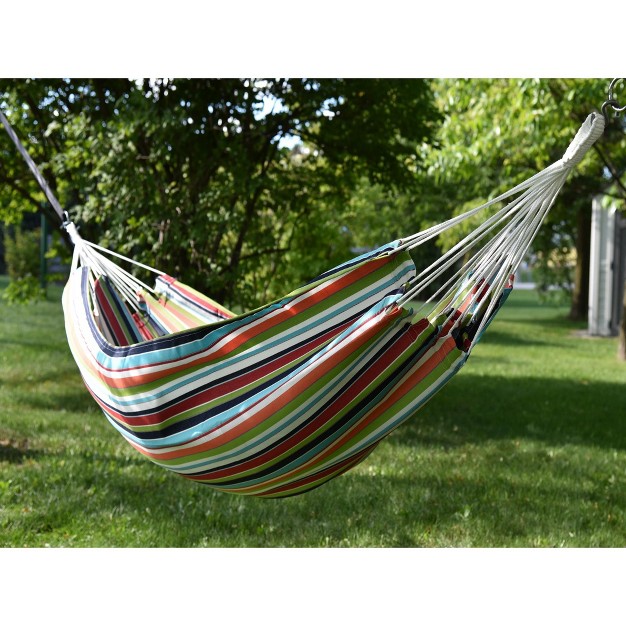 The Hamptons Collection 144 Orange And Green Striped Two Person Brazilian Sunbrella Hammock