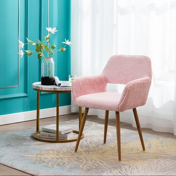Dining Chairs with Faux Fur， Mid Century Side Chairs with Solid Painting Steel Leg for Dining Room
