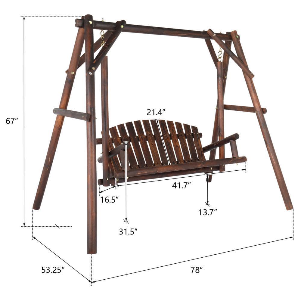 Karl home 78 in 2Person Carbonized Wood Patio Swing with Stand