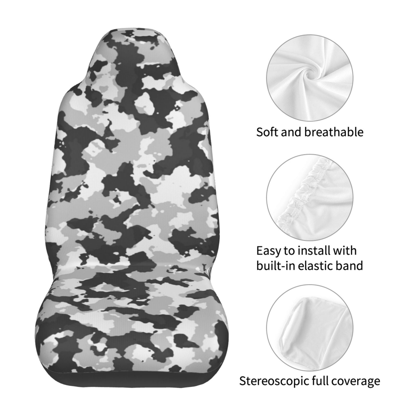 LNWH Car Seat Covers， Snow Camouflage Texture Pattern Car Interior Seat Covers - Universal Fit Most Cars， SUV， Trucks， 2pcs Car Seat Protectors