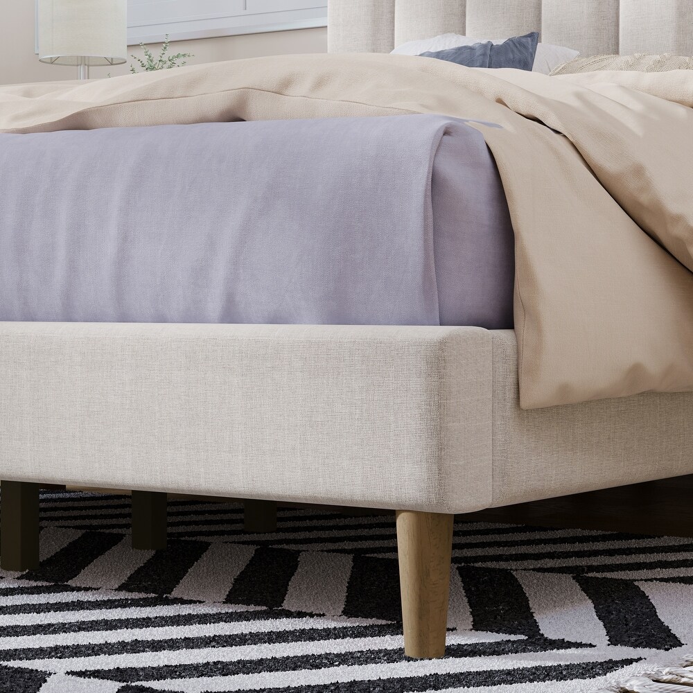 Platform Bed Frame with Vertical Channel Tufted Headboard