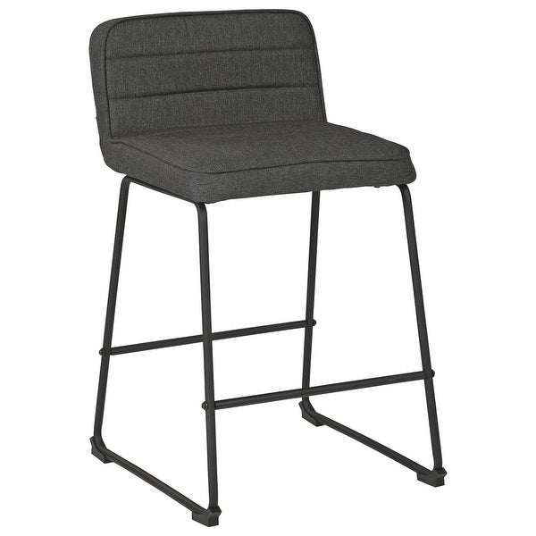 Channel Stitched Low Back Fabric Barstool with Sled Base， Set of 2 - 34 H x 19 W x 19 L Inches