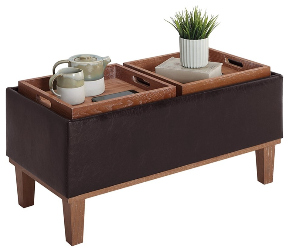 Designs4Comfort Brentwood Storage Ottoman with Trays in Espresso Faux Leather   Transitional   Footstools And Ottomans   by Homesquare  Houzz