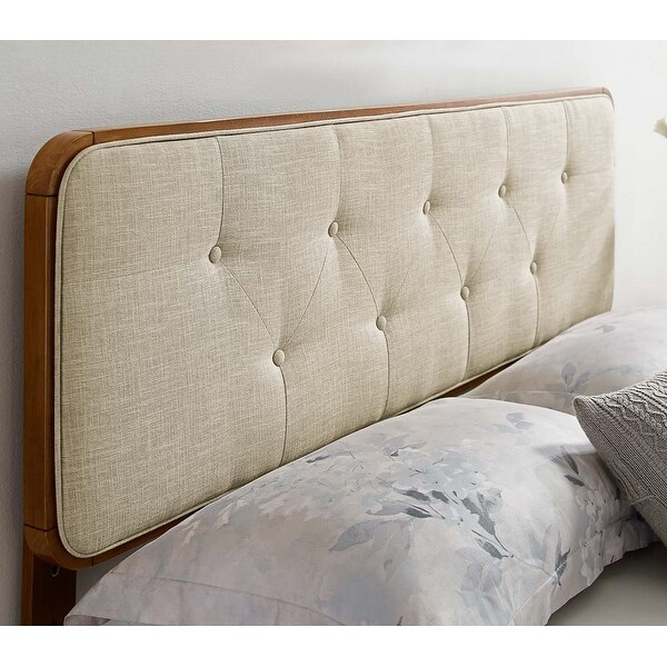 Glendale Traditional Beige Fabric Button Tufted Twin Size Walnut Wooden Headboard - - 32158009