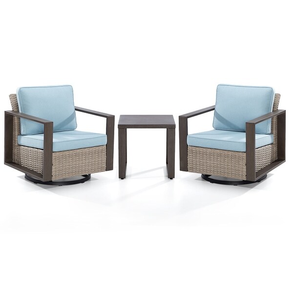 Cozywor 3Piece Patio Swivel Outdoor Rocking Chair Conversation Set with Side Table