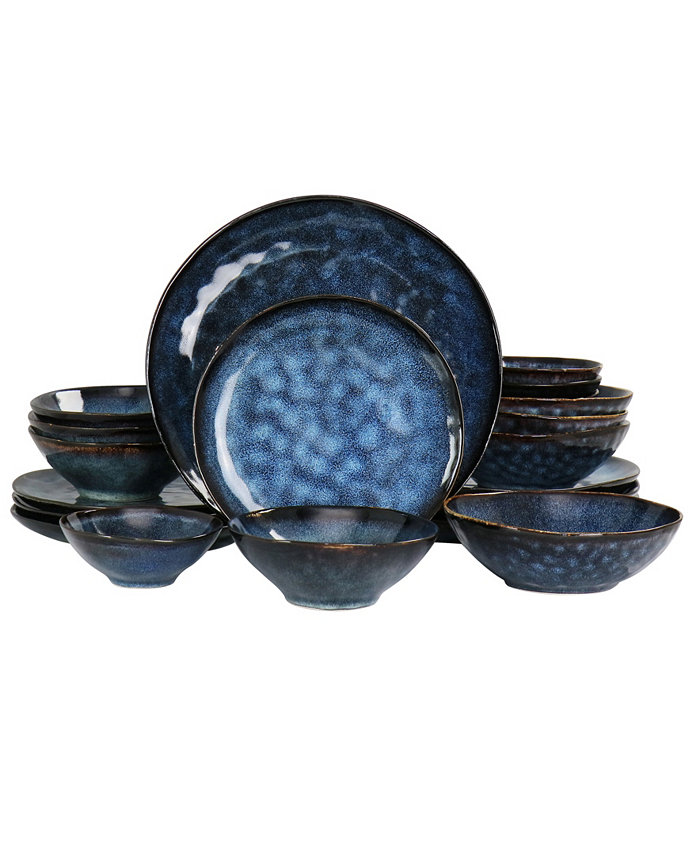 Elama Reactive Glaze Amelia 20 Piece Round Stoneware Triple Bowl Dinnerware Set Service for 4