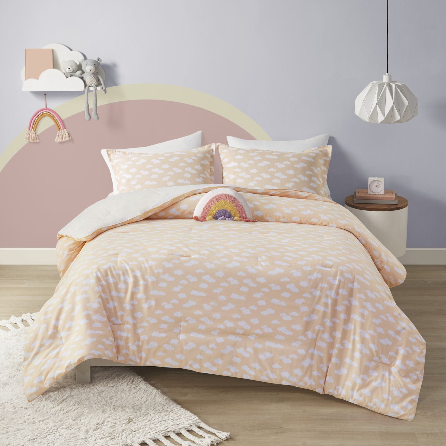 Urban Habitat Kids Ellie Sunshine Printed Reversible Comforter Set with Rainbow Shaped Throw Pillow