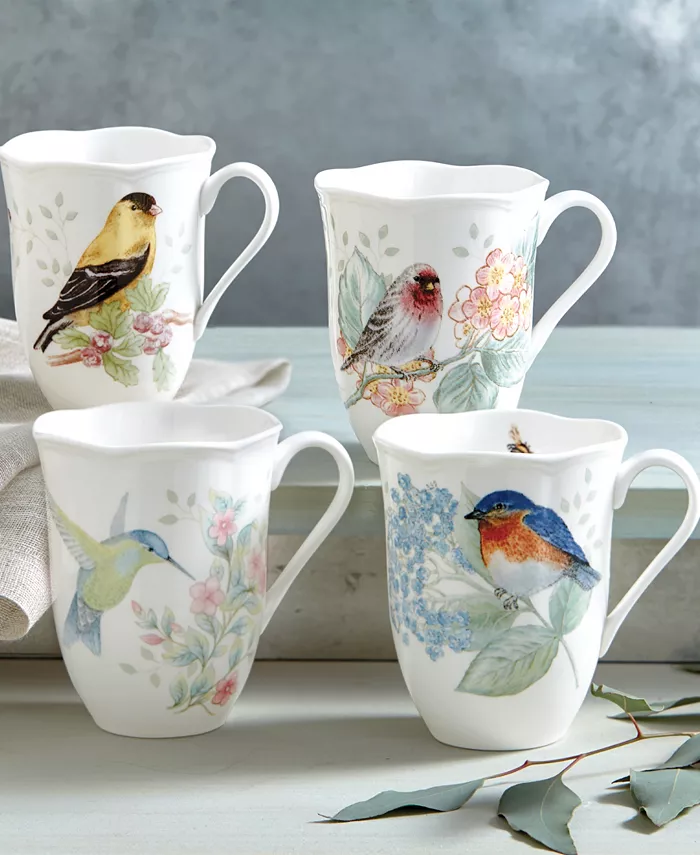 Lenox Butterfly Meadow Assorted Bird Flutter Mugs Set of 4