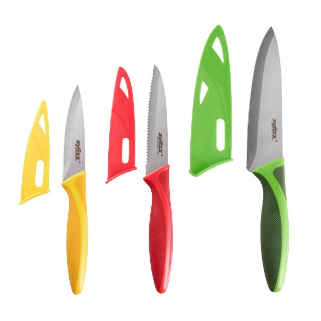 Zyliss 3pc Stainless Steel Knife Set Yellow red green