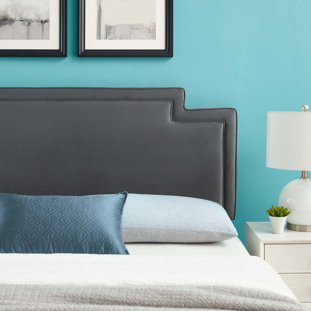 Transfix Performance Velvet Full/Queen Headboard  Charcoal   Transitional   Headboards   by Homesquare  Houzz