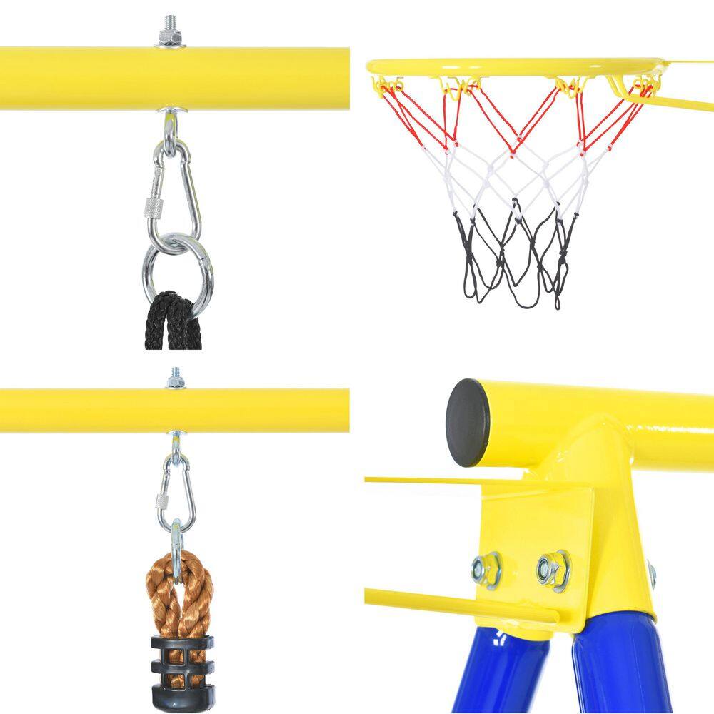 TIRAMISUBEST 4 in 1 Outdoor Swing Set with Climbing Ladder and Basketball Hoop for Kids MSXY296182AAA