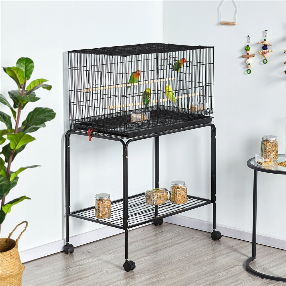 Topeakmart 47-in Flight Cage with Rolling Stand for Small Birds Parrots Parakeets Conures， Black