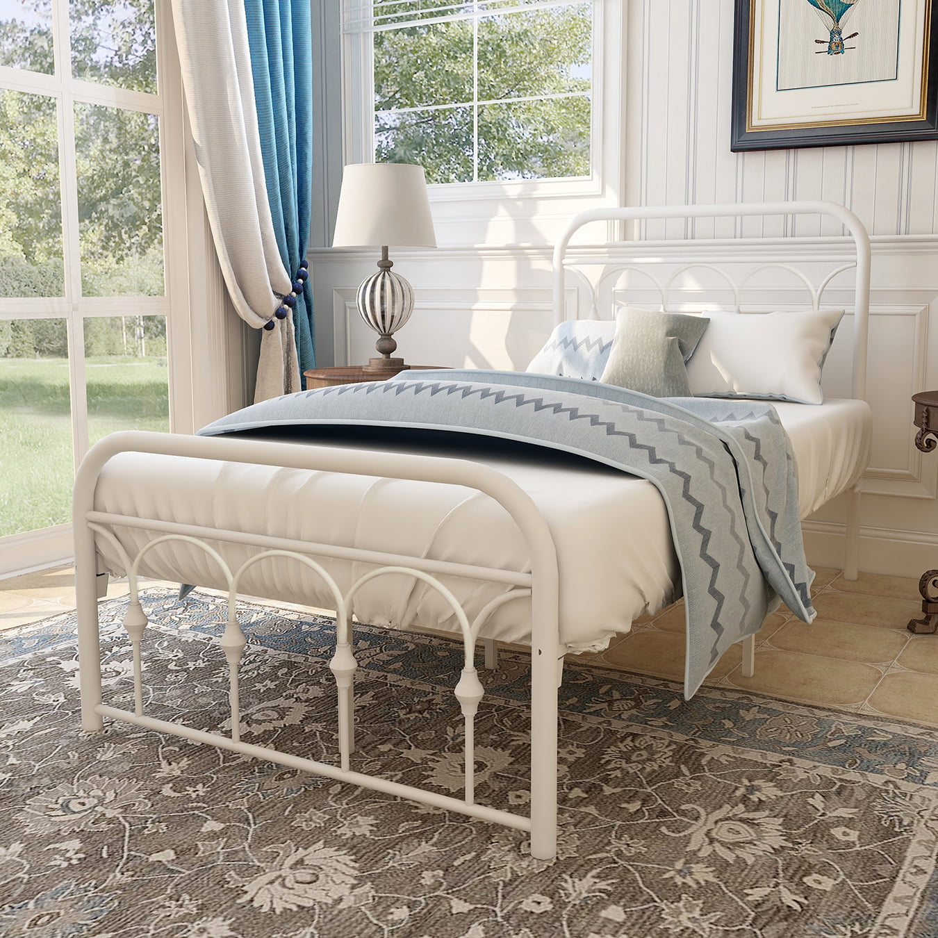 alazyhome Twin Platform Metal Bed Frame, Easy Assembly, White