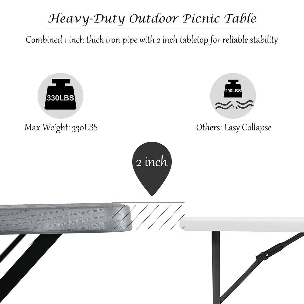 Costway Gray Rectangle Metal Picnic Table Bench Set with Extension OP3499GR