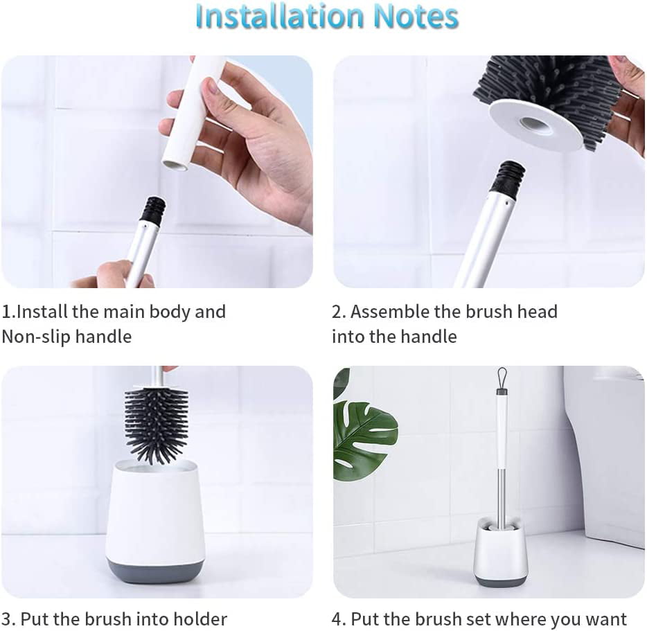 AOMBOO Toilet Brush and Holder Set， Bathroom Toilet Bowl Brush and Caddy Cleaning Brush with Holder Silicone Bristles and TPR Soft Bristle