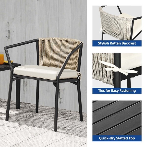 Moasis 3 Piece Wicker Patio Bistro Set，Outdoor Conversation Cushioned Chair and Table Set