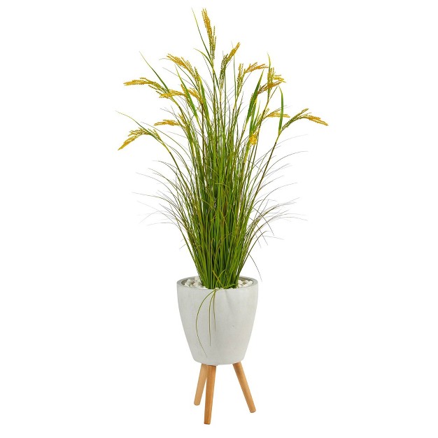 Nearly Natural 5-in Wheat Grain Artificial Plant In White Planter With Legs